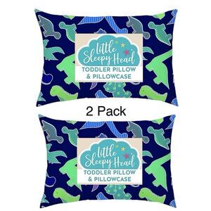 Little Sleepy Head Dinosaur Blue Toddler Pillow & Pillowcase 13x18 Bundle 2 Pack